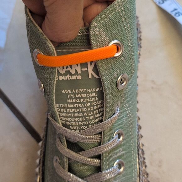 NEW Nan-Ku Free People High Top Sneaker Rhinestone Studded Aloe Size 8-8.5 - Picture 13 of 14